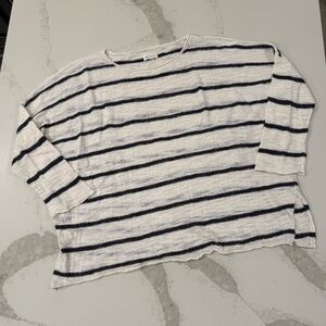 Lou & Grey Textured Knit Striped Crewneck Sweater Women’s Size Large Black/White